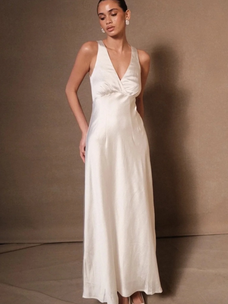 Meshki Meghan Ivory Satin Maxi Dress Size S
